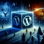 Віртуальний простір з логотипом WordPress та фігурами людей.