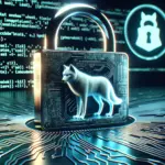 ** Digital padlock with a glowing wolf and binary code in the background.