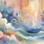 ** Ethereal clouds blend with gears and abstract colors, hinting at a divine presence.