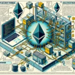 Diagramm zu Sicherheitsbedenken im Ethereum-Ökosystem mit Laptop und Paketen.