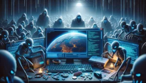 В StarCraft II обнаружена опасная уязвимость, позволяющая внедрять нежелательный контент в многопользовательские матчи Компьютерный стол, окруженный силуэтами существ с яркими глазами.