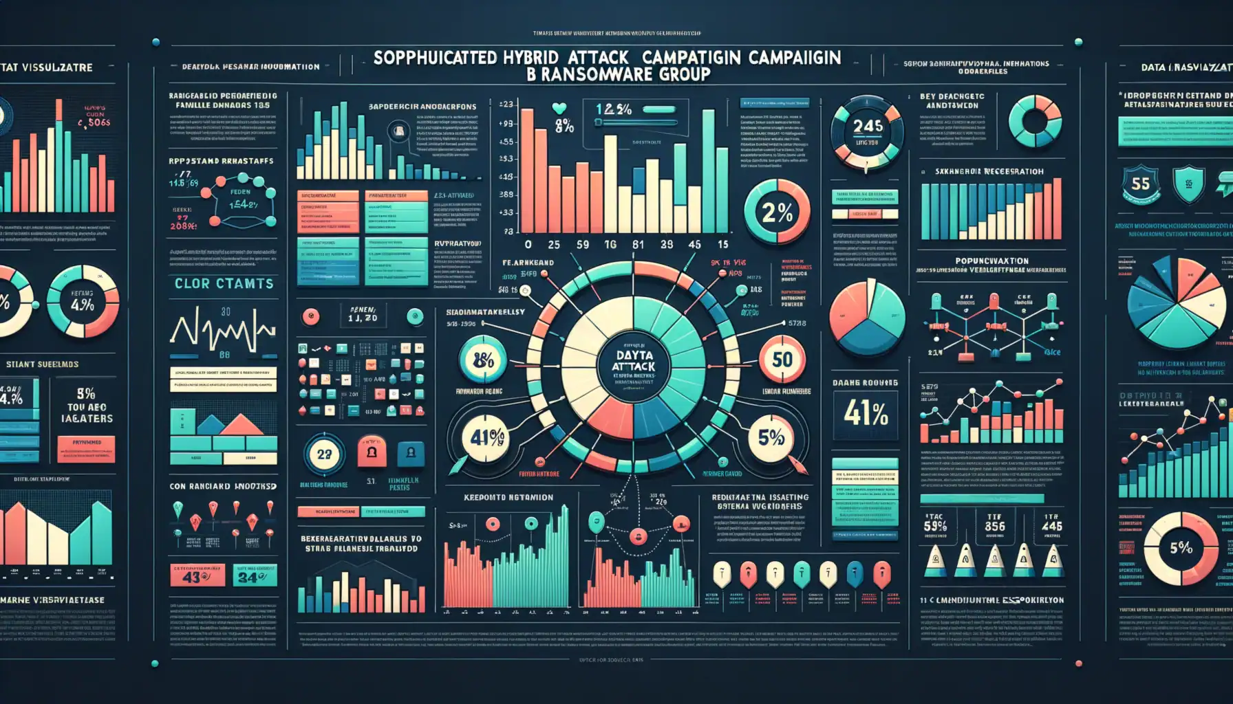 3AM Ransomware: Nueva Amenaza Híbrida Combina Ataques de Phishing con Ingeniería Social Infografía sobre ataques cibernéticos con gráficos coloridos y estadísticas.