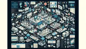 Security Researchers Uncover Dangerous Go Modules Targeting Linux Systems ** A complex illustration of a tech-themed network with screens, devices, and data visuals arranged intricately.