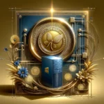 Зображення комп'ютерної системи з золотими елементами та квітами на фоні.