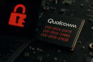 Descubiertas tres vulnerabilidades críticas en GPUs Adreno de Qualcomm que están siendo explotadas activamente Chip Qualcomm con detalles de vulnerabilidades y un candado rojo en pantalla.