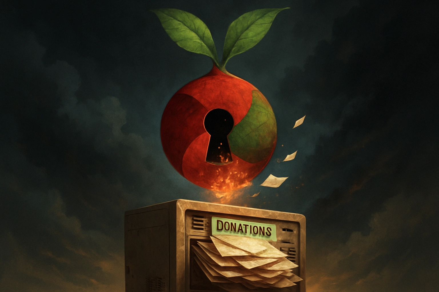 Schwerwiegende Sicherheitslücke in GiveWP-Plugin führt zu Datenleck bei Pi-hole Spendenbox mit fliegender, schlüsselartiger Frucht und Blättern.