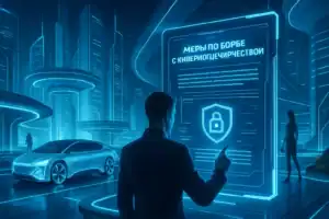 Kontroverse Gesetzesänderungen in Russland gefährden die Cybersecurity-Branche Person in futuristischer Umgebung interagiert mit holografischem Bildschirm.