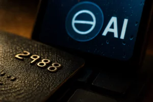 Navegadores con IA: Vulnerabilidades Críticas Exponen Datos Financieros de Usuarios Tarjeta en primer plano junto a una pantalla que muestra "AI".