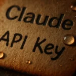 Dunkelbraune Oberfläche mit Wassertröpfchen auf API Key beschriftetem Tag.