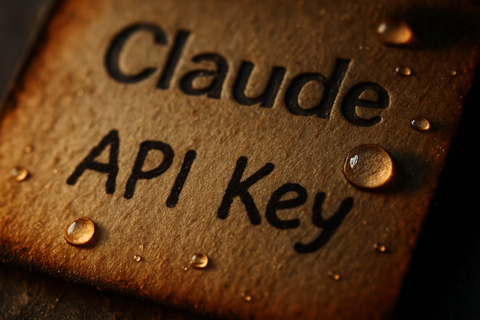Картонный сертификат с текстом "Claude API Key" под каплями воды.