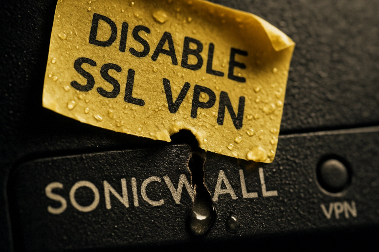 Записка с инструкцией отключить SSL VPN на устройстве SonicWall.