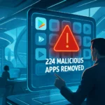 User interacts with a digital alert for 224 removed malicious apps.