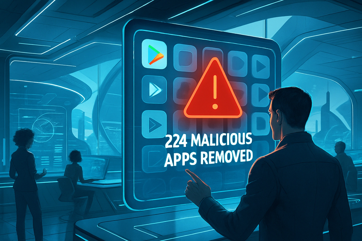 User interacts with a digital alert for 224 removed malicious apps.