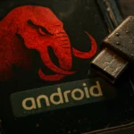 Android device with a striking red elephant logo and charging cable.