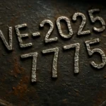 Close-up of engraved numbers on a metal surface, highlighting CVE-2025-7775.