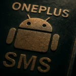 OnePlus SMS logo featuring Android mascot with a dark background.