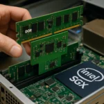 Hand installiert RAM-Module in einen Computer mit Intel SGX-Chip.