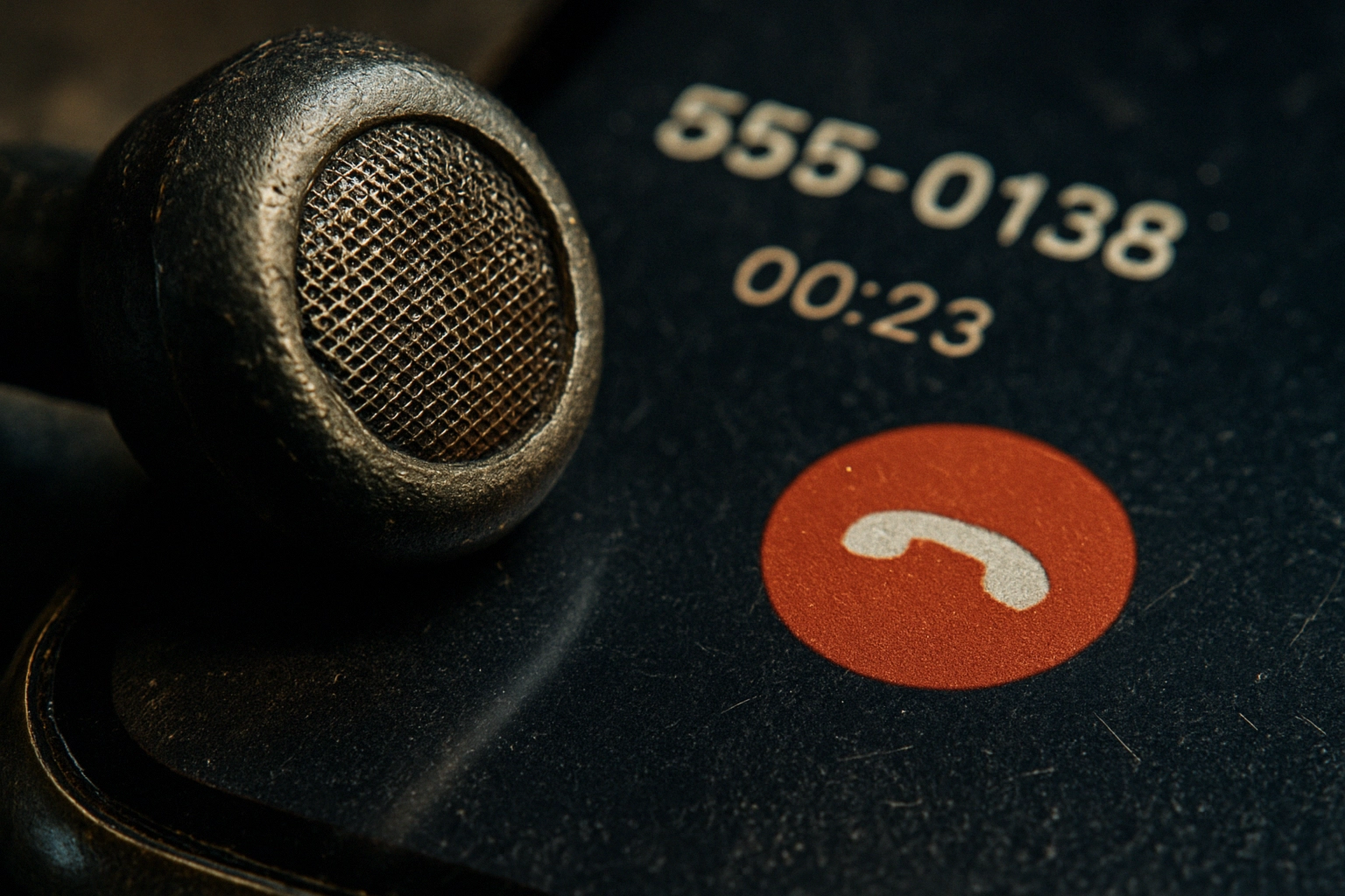 Neon: una falla de control de acceso expuso llamadas y transcripciones de usuarios Auricular de teléfono junto a pantalla de llamada en curso.