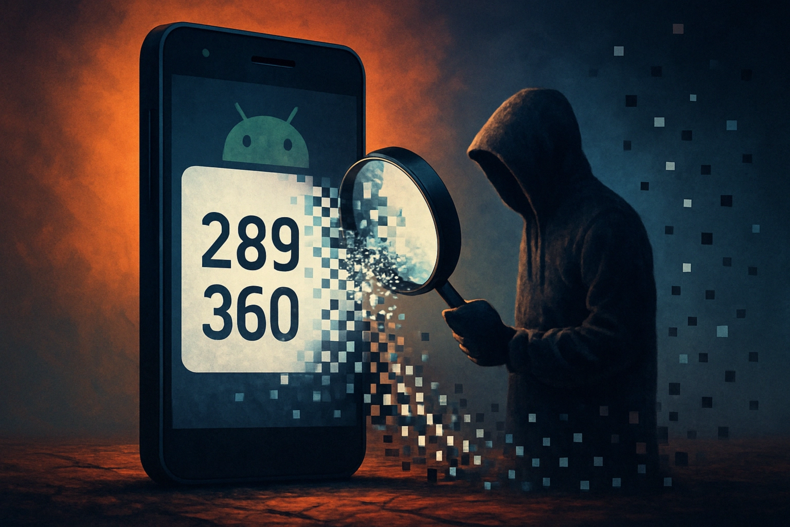 Pixnapping: un nuevo canal lateral en Android permite capturar códigos 2FA sin permisos Persona con sudadera observa números en una pantalla de teléfono con lupa.