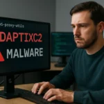 Man monitors screen displaying malware alert in a tech workspace.
