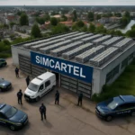 Europol Dismantles SIMCARTEL: Inside the Global SIM-Farm Network Powering OTP Abuse and Fake Accounts Law enforcement officers surround a building labeled SIMCARTEL with parked vehicles.
