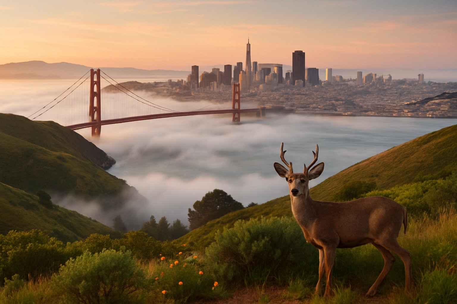 Operation ZeroDisco: explotación activa de CVE-2025-20352 en Cisco IOS/IOS XE mediante SNMP y rootkits Ciervo en primer plano con el puente Golden Gate y la ciudad de fondo.