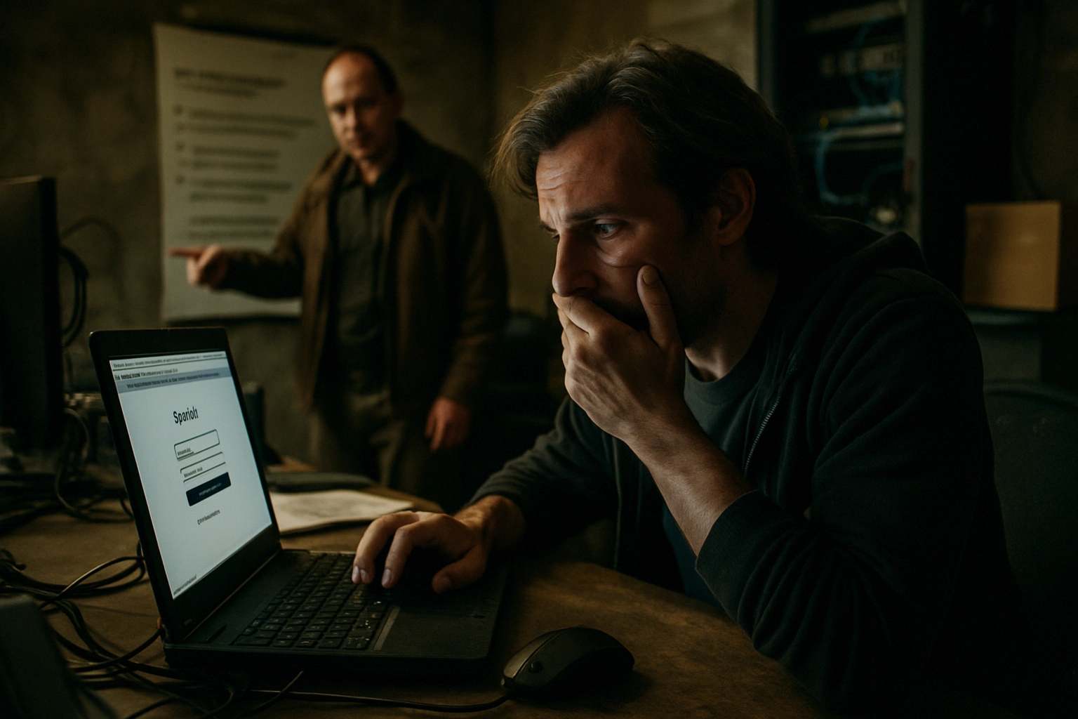 Beamglea explota npm y el CDN unpkg para distribuir phishing: qué sabemos y cómo defenderse Hombre concentrado en la computadora, otro observando con preocupación.