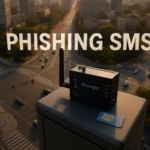 Пристрій для перехоплення SMS на даху будівлі в міському ландшафті.