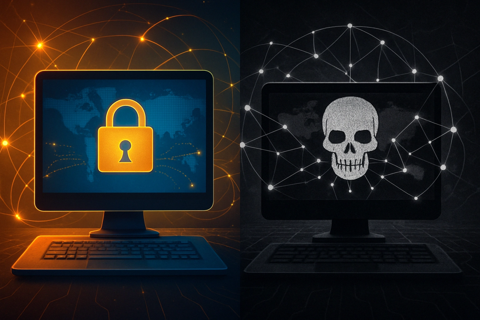 Botnet de 100 000 IP impulsa una nueva ola de ataques RDP en Estados Unidos ** Pantalla de computadora mostrando un candado y un skull, simbolizando la ciberseguridad.