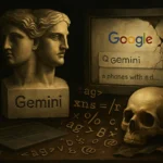 Busts of classical figures, a laptop, and a skull under moody lighting.