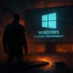 Microsoft Confirms WinRE USB Input Failure After KB5066835: What It Means and How to Respond Figure stands before a glowing screen displaying "Windows Recovery Environment."