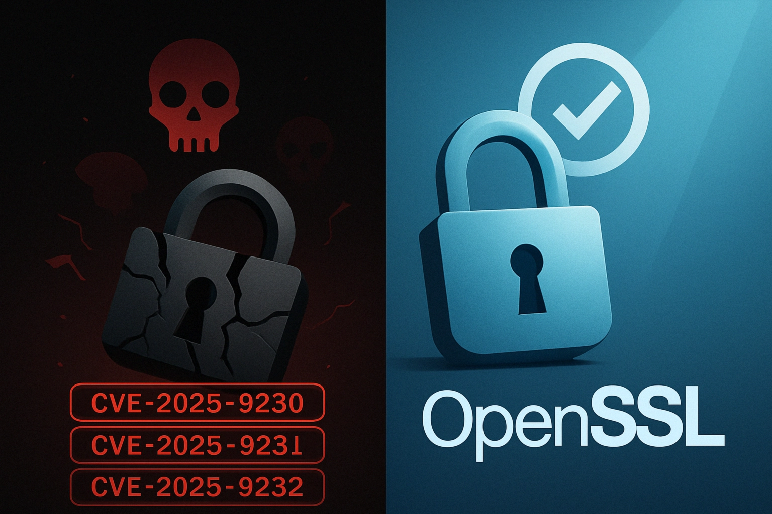 OpenSSL Patches Three Vulnerabilities, Including ARM64 SM2 Timing Risk Contrast between security threats and OpenSSL protection depicted visually.