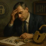 Чоловік у костюмі задумливо дивиться на плоску поверхню зі столовими прикрасами.