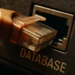 Nahaufnahme eines Netzwerkkabels, das in einen Datenanschluss eingesteckt ist.