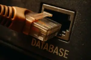 З'єднання мережевого кабелю з портом "DATABASE" на пристрої.