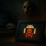 Kreative Darstellung eines Android-Logos mit Totenkopf und einer geheimnisvollen Maske.