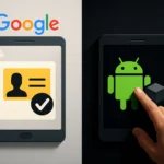 Google and Android graphics side by side illustrating user verification.