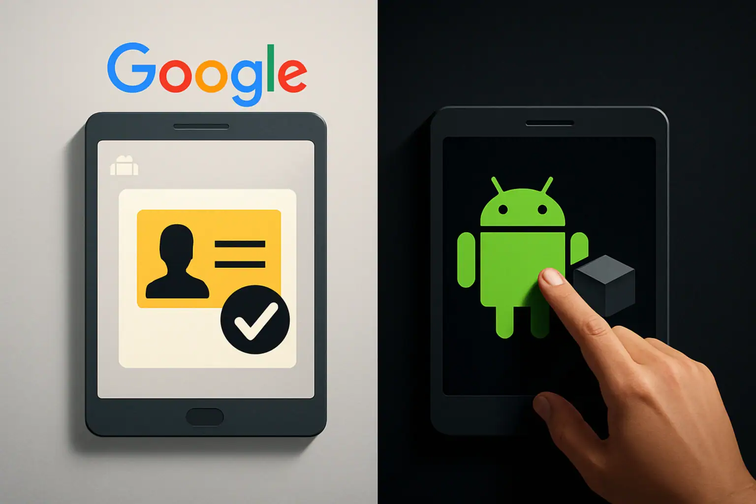 Google and Android graphics side by side illustrating user verification.