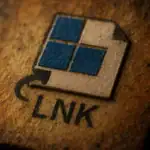 Stylized icon of a folder with blue windows and "LNK" text on a textured surface.