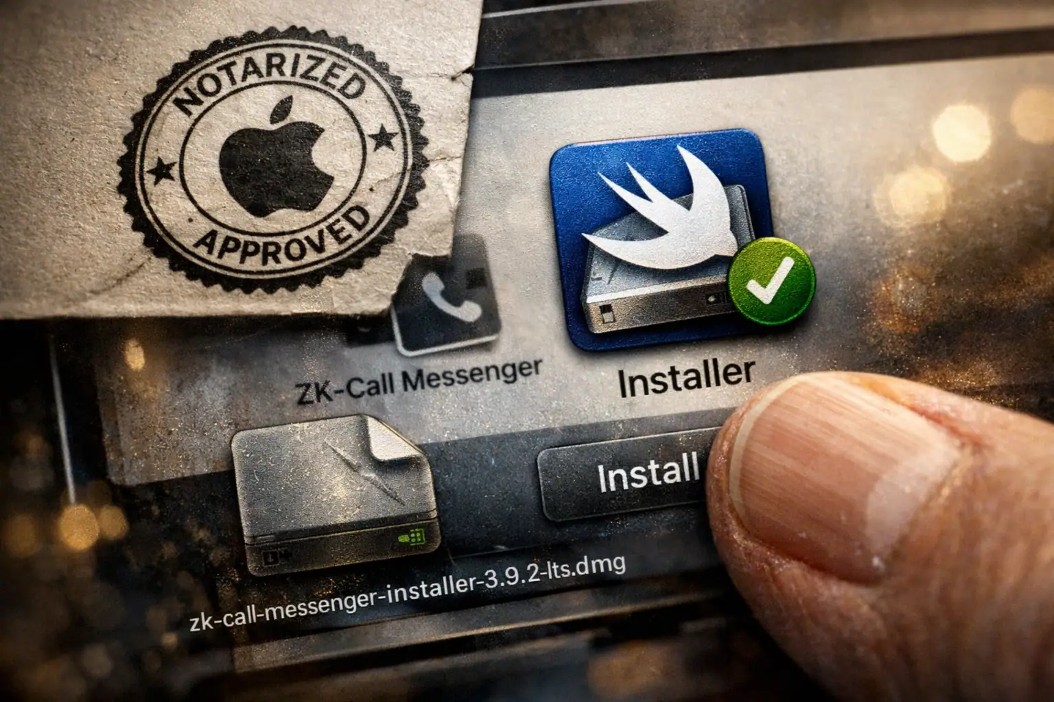 Usuario interactuando con el instalador de ZK-Call Messenger en pantalla.