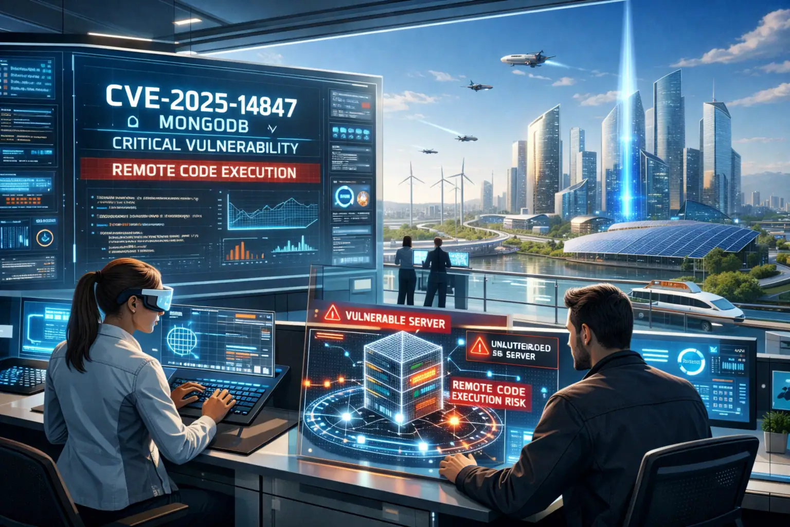 Сцена з технологічного центру, що демонструє уразливості програмного забезпечення.