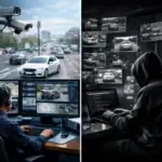 Співробітник спостерігає за моніторами з камер спостереження на транспортному русі.