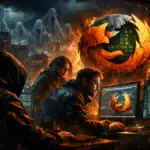 Three hackers collaborate in a dark, intense cyberpunk setting focused on screens.