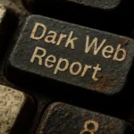 Key on a keyboard labeled 'Dark Web Report' shows wear and grime.