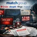 Hacker y analista frente a computadoras sobre violación de datos de Match Group.