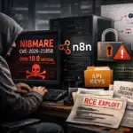 Hacker interactuando con múltiples pantallas en un entorno oscuro.