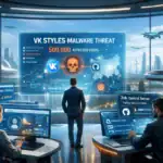 Cybersecurity team analyzing VK Styles malware threat with data display.
