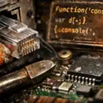 Detaillierte Nahaufnahme eines verschmutzten Hauptplatinenanschlusses.