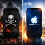 Dos teléfonos móviles contrastantes con temas de seguridad y peligro.