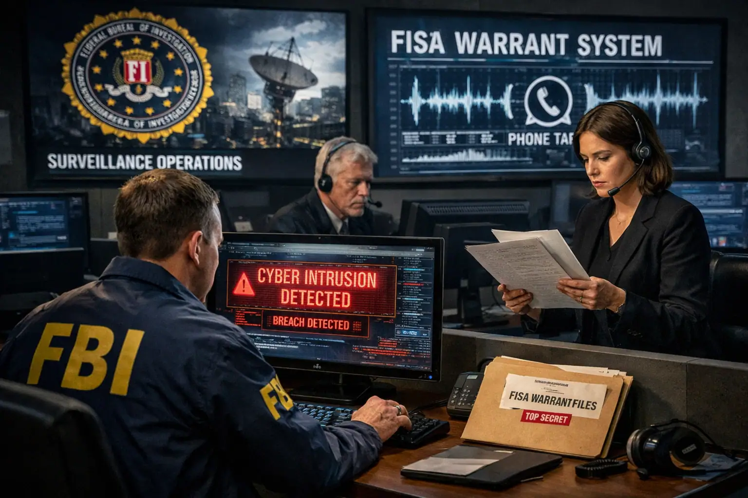 FBI-Agenten arbeiten an einem Computer während einer Cyber-Intrusion.